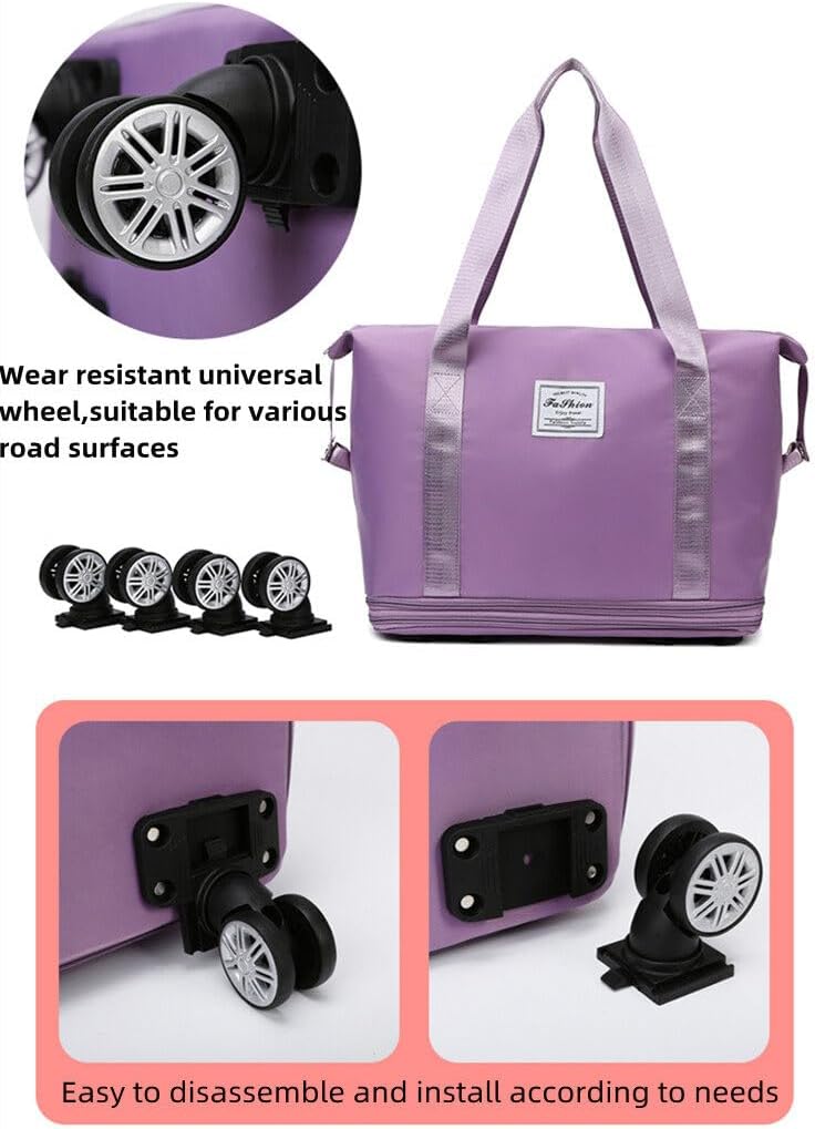 Foldable luggage bag, expandable double-layer duffel bag with large capacity for separating dry and wet sections, with wheels. - Image 3